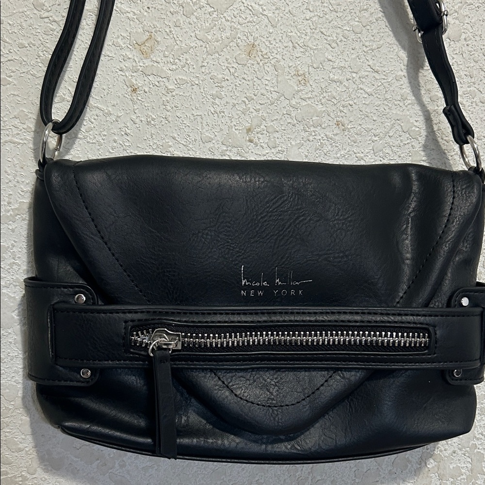 Nicole Miller Black Crossbody with Silver Zipper
